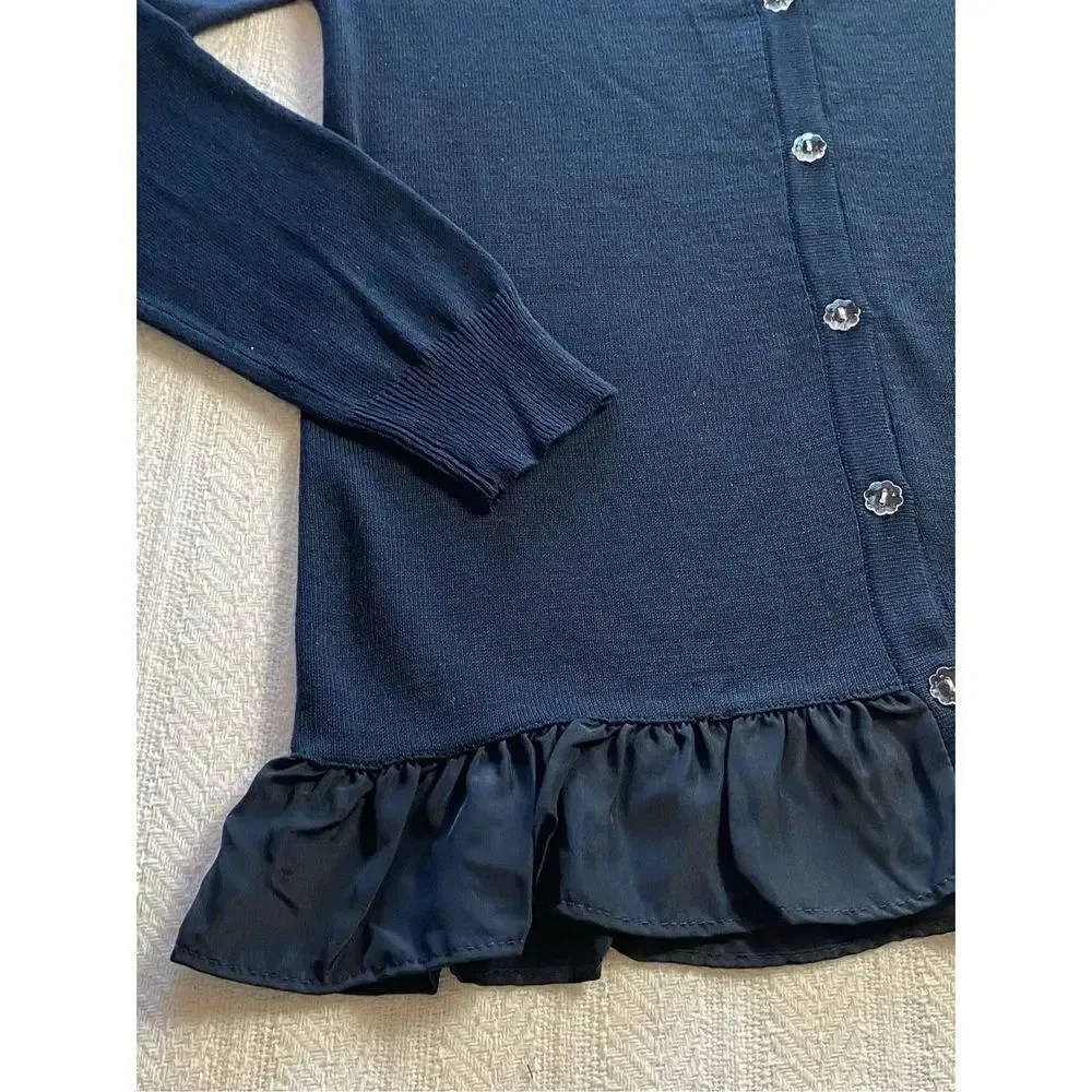 CHAPS GIRLS XL(16) Ruffled NAVY Cardigan Sweater